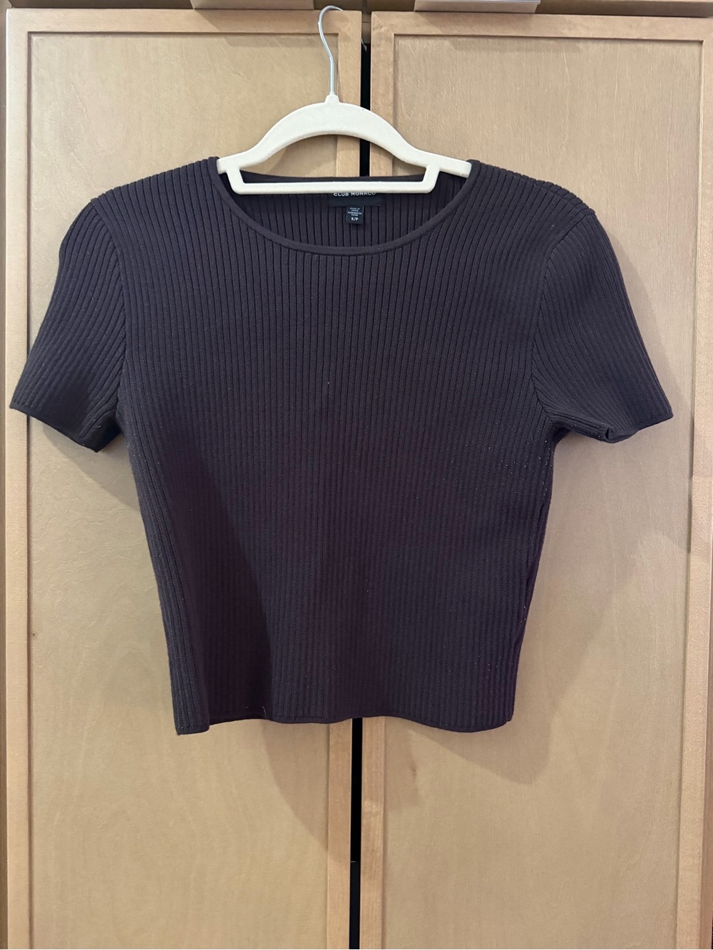 Club Monaco Ribbed Short Sleeve Crewneck Top - Plum